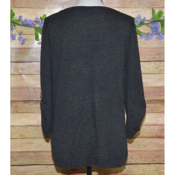 Calvin Klein Gray Roll Tab 3/4 Sleeve Ribbed Knit Silk Blend Top Sweater Size XL - Picture 5 of 8